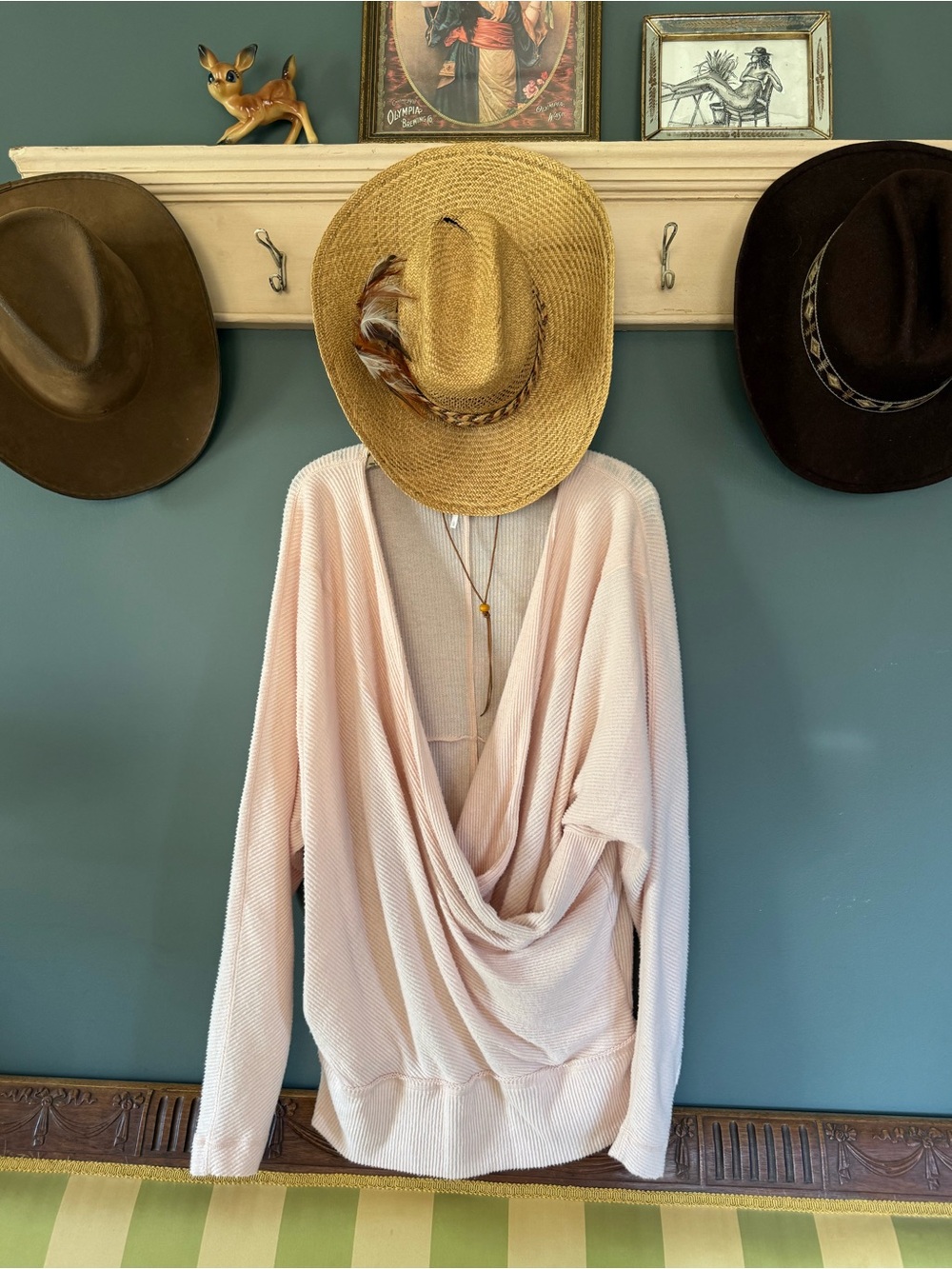 Free People Cozy With You pale pink wrap Sweater sz Large